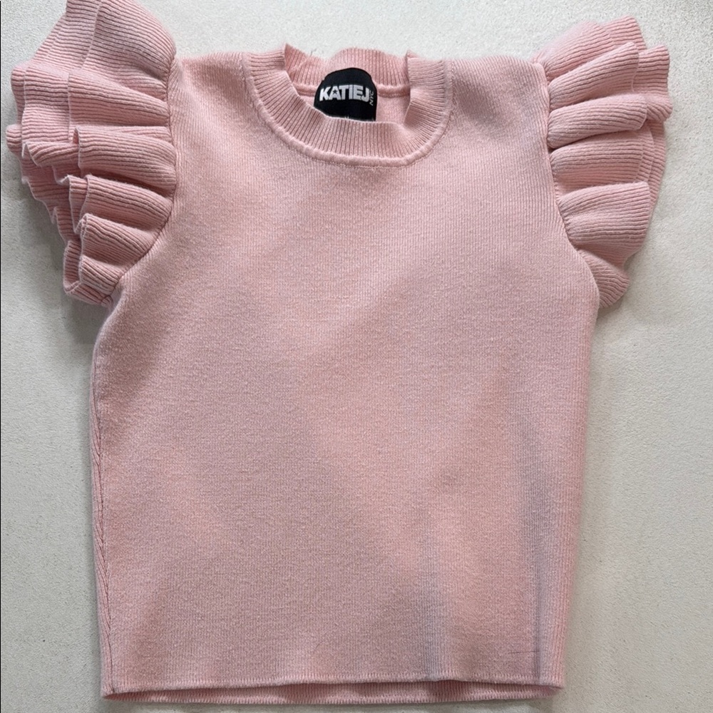 Katie J NYC - PINK Ruffle Sleeve Cropped Sweater